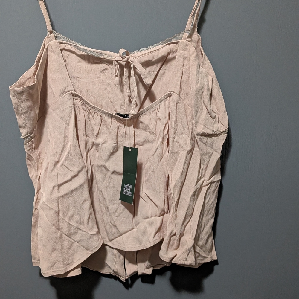 Lace-Trim Button Front Camisole - Taupe - Picture 2 of 5